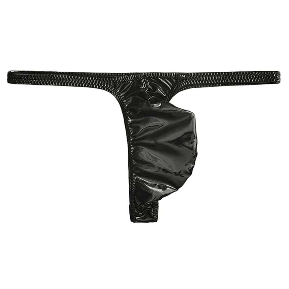 1pc Men Large U-shaped Pouch G-string Underwear Glossy Leather Low-Rise Thong Butt Exposed Sexy Erotic Pantie Clubwear