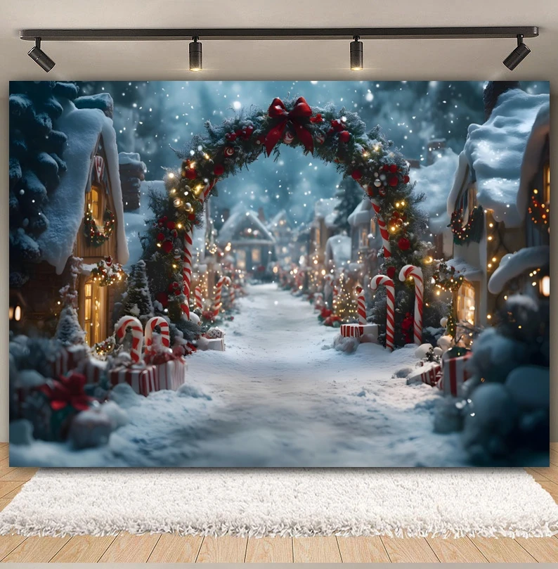 

Christmas Day New Year Photography Backdrops Fireplace Xmas Trees Gifts Snow Winter Holiday Party Deco Photo Background XU-03