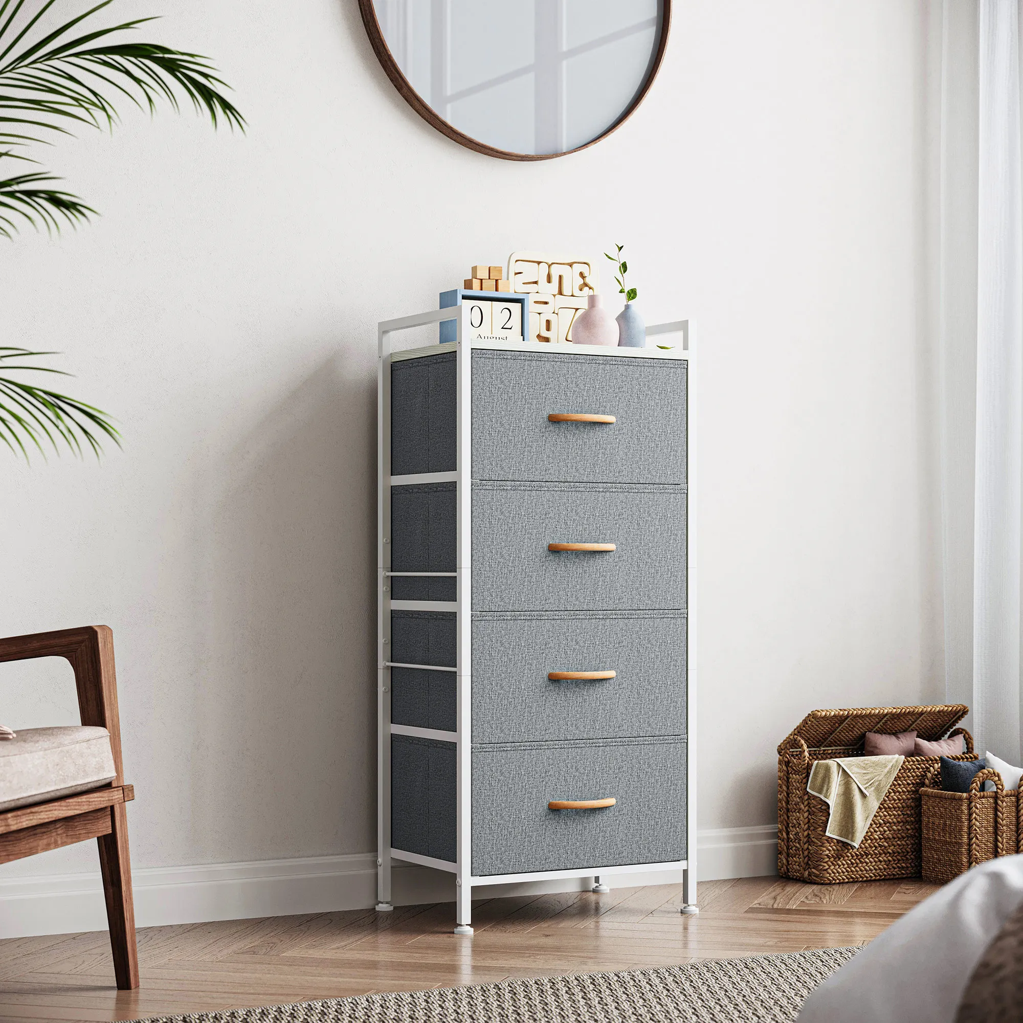 LINSY HOME Dresser for Bedroom with 4 Drawers, Tall Dressers Storage Drawers, Nursery Dresser Tower Organizer Unit for Hallway