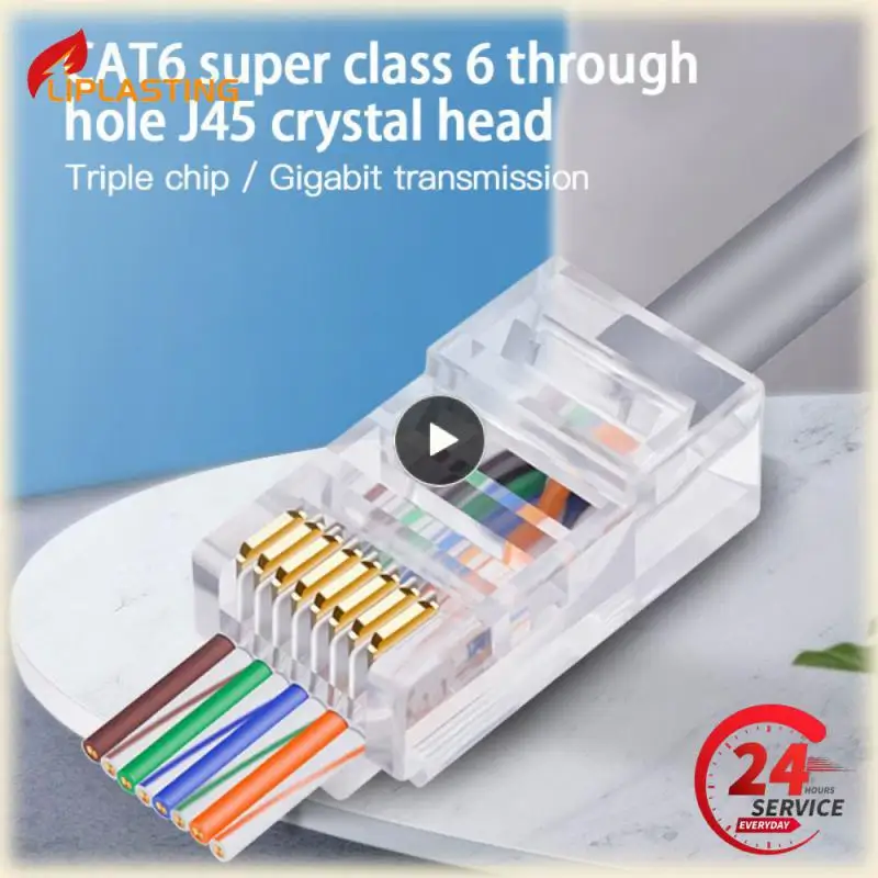 Connector 6U Gold PlatedPass Through Ethernet Cables Module Plug Network RJ-45 Crystal Heads Cat5 Cat5e