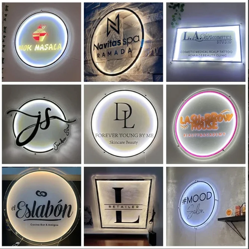 3D Acrylic Salon Sign Round Business Logo Sign Custom Backlit Sign Light up Spa Sign LED Neon Acrylic Wall Signage Neon Mirror