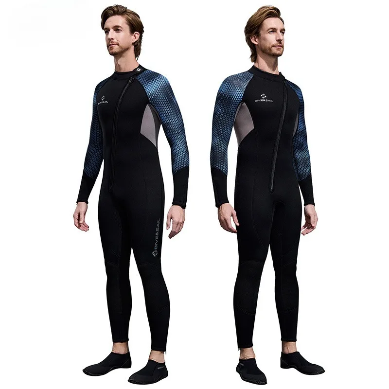 بدلة غطس رجالية دافئة قطعة واحدة مقاومة للبرودة بدلة غطس للسباحة والغوص 3 مللي متر قطعة واحدة دافئة بسحاب أمامي مفتوح