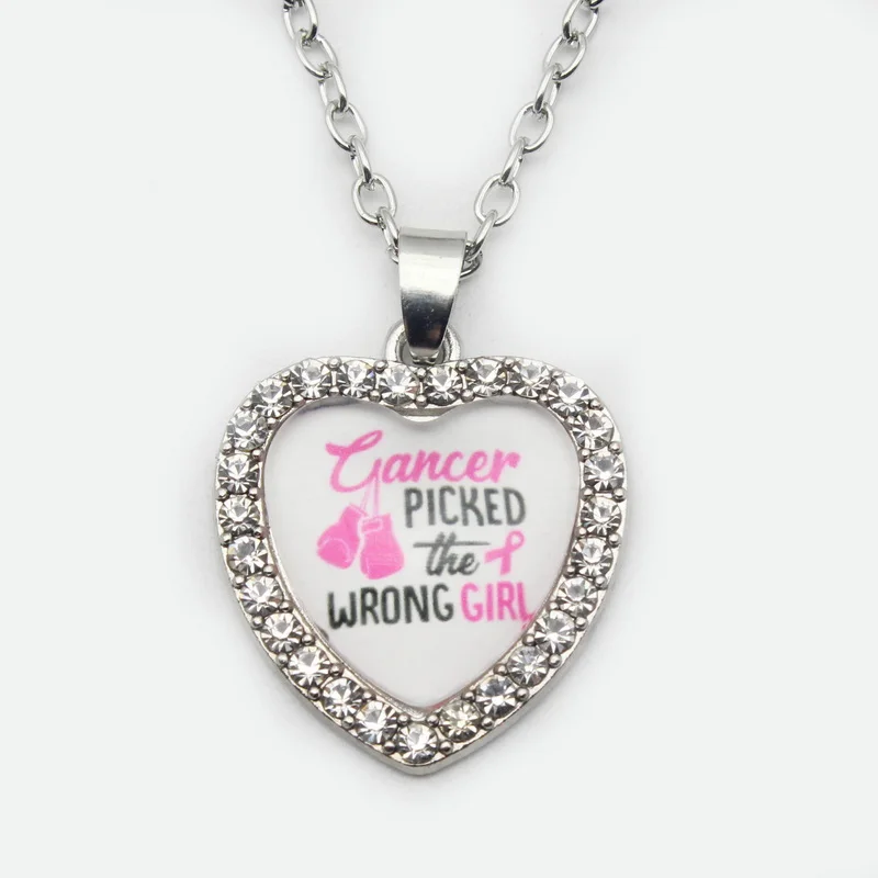 Heart Rhinestone Pendant Women Breast Cancer Awareness Hope Necklace For Girls Pink Ribbon Pendant Fashion Jewelry Gift