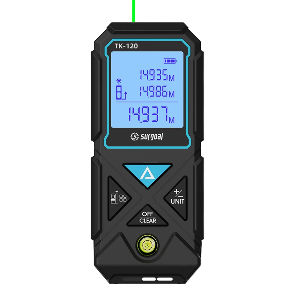 120m Strong Green Laser Distance Meter  Type-C Rechargeable Bubble Level Laser Rangefinder Tape