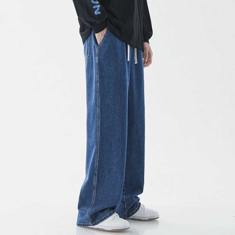 メンズワイドレッグバギージーンズ,韓国ファッション,ストレート,カジュアル,ルーズフィット,カーゴデニムパンツ,ライトブルー,グレー,ブラック,ストリートウェア,新品