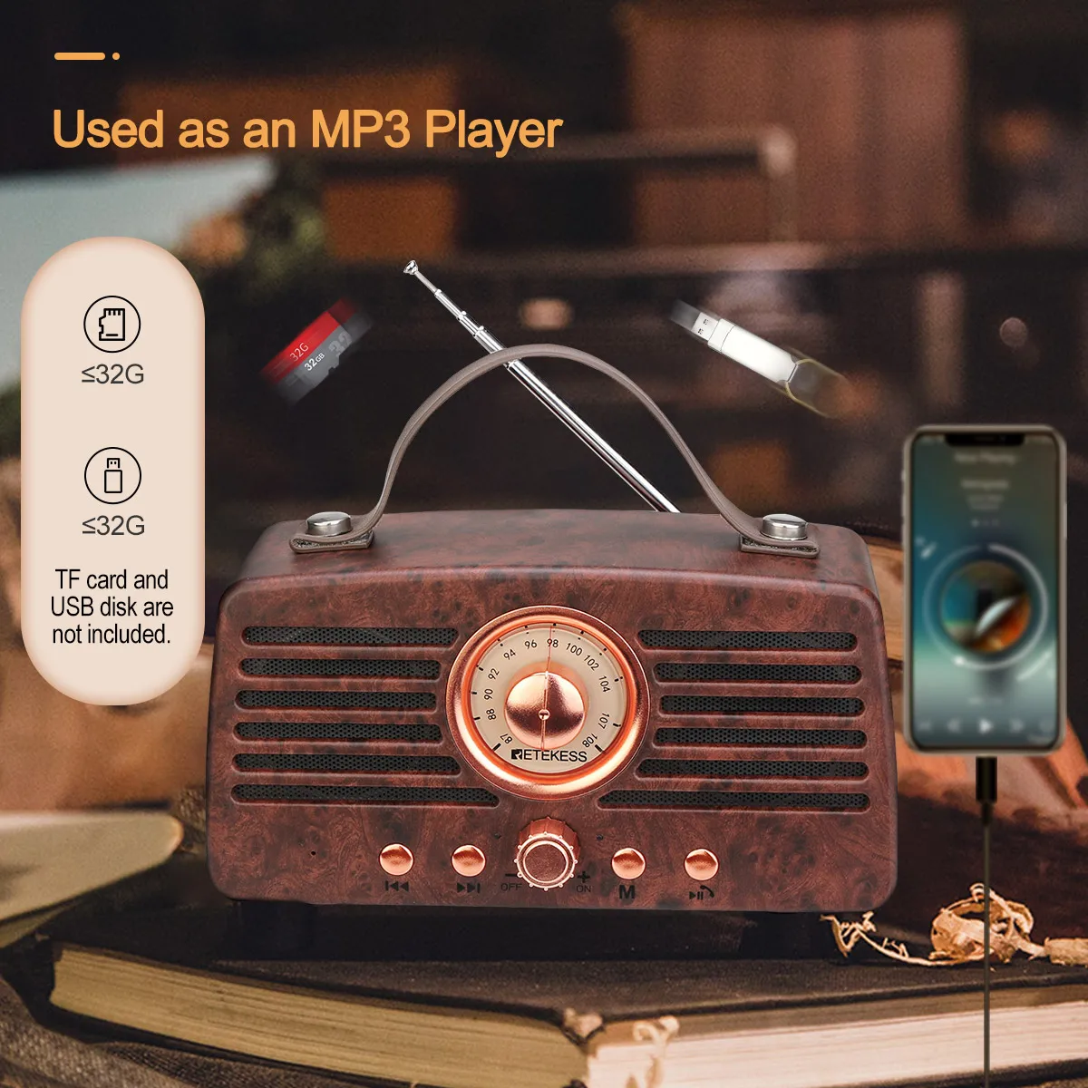 NR-4013 Portable Classic Retro AM FM Radio Receiver Decorative MP3 retekess Radios digital Stereo caixa de som Bluetooth Speaker