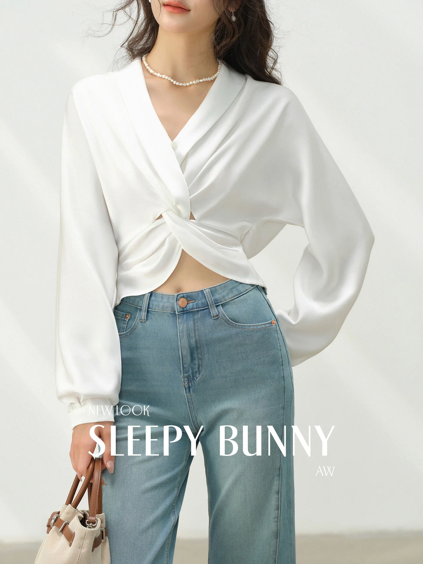 Elegant White Satin Blouse Women Long Sleeve V Neck Shirt French Short Top Slim Fit Waist Design | Autumn Fashion Office Outfit