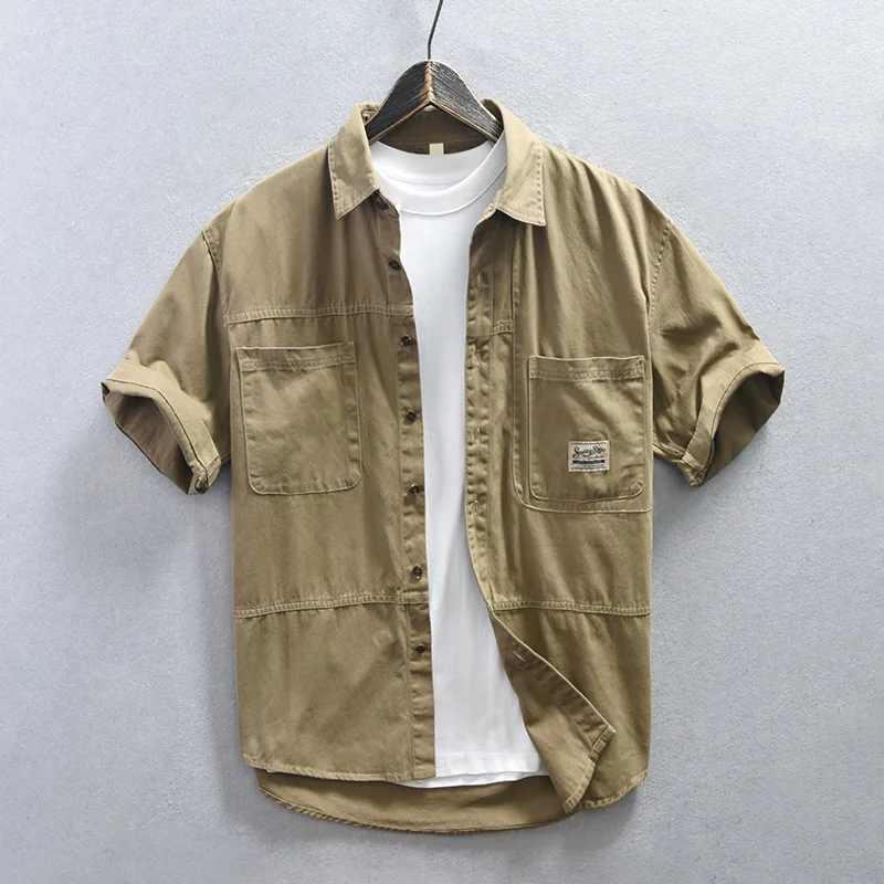 

Z942 Мужская повседневная хлопковая одежда irt Summer ort Sve Patchwork ket Рабочая одежда свободного покроя Faionable irt Удобная легкая