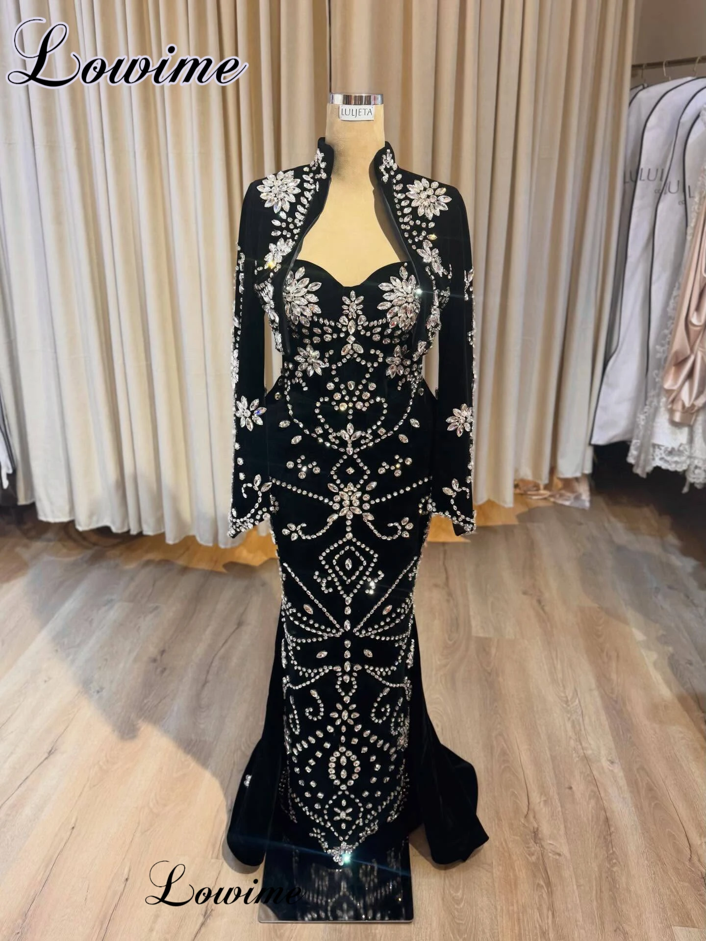 

Черные бархатные вечерние платья из двух частей с кристаллами, арабские вечерние платья-русалки, элегантные вечерние платья, индивидуальный пошив.