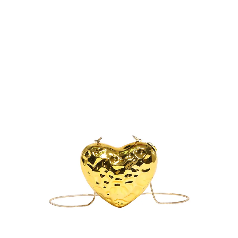 2024 Evening Clutch Bag Women  Handbag Heart Shape Metal Clutches  Fashion Chain Shoulder Crossbody Bag Luxury Lady Purse
