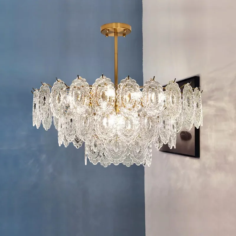 

Modern French Luxury Crystal Glass LED Pendant Light American Restaurant Retro Living Room Light Bedroom Decoration Light
