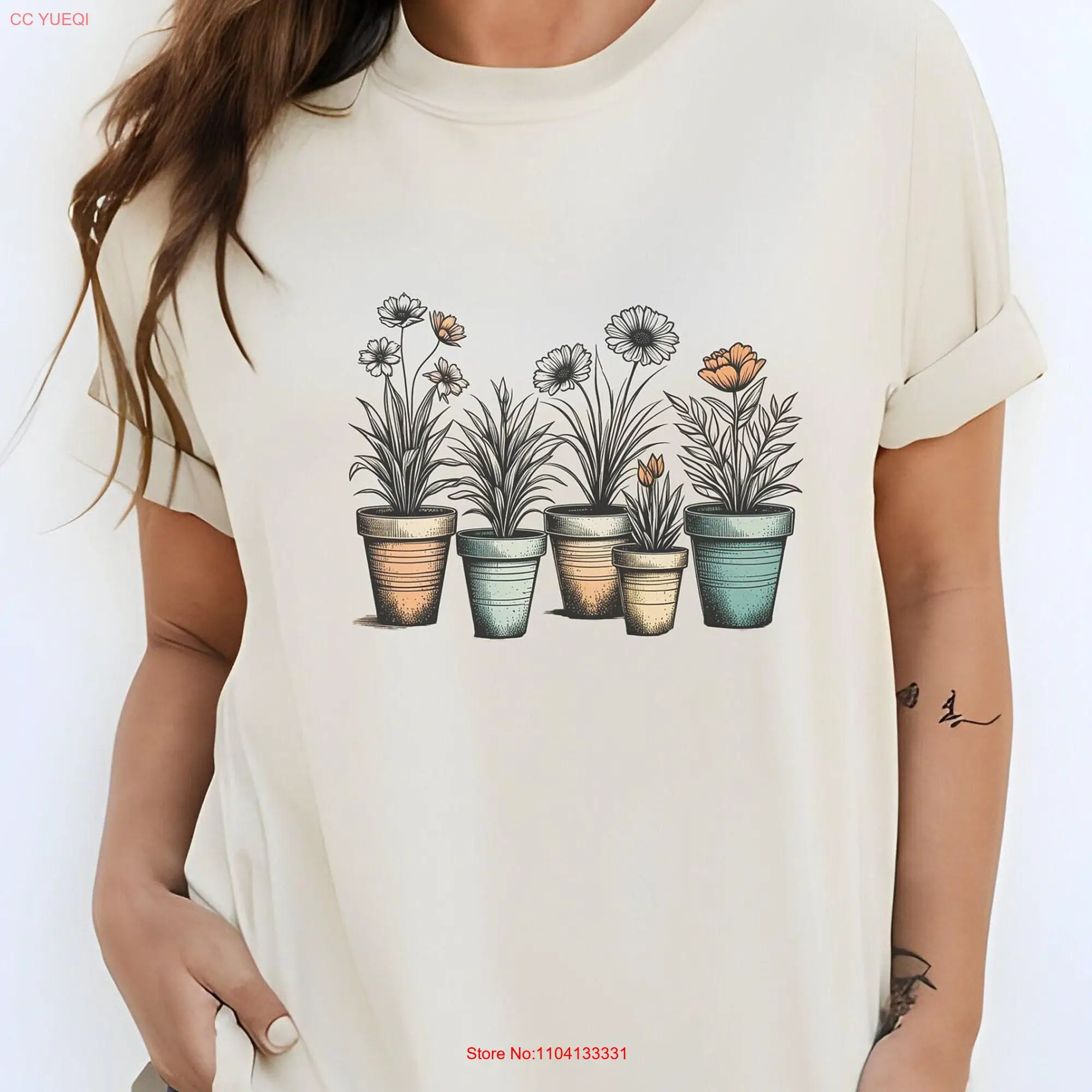 Potted Wildflowers Garment Dyed Heavyweight T Shirt Structured Soft and Breathable Comfort Colors long or short sleeves