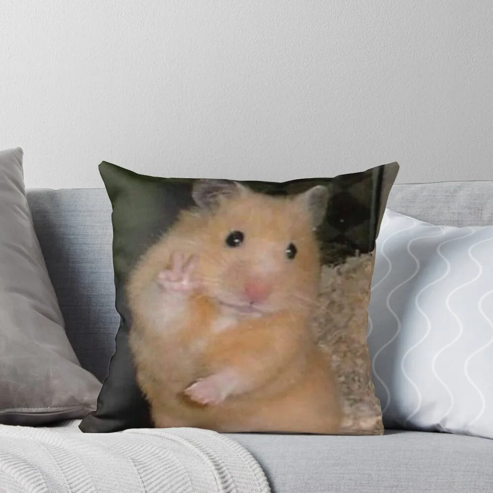 hamster peace sign meme Throw Pillow Cusions Cover christmas ornaments 2024 pillow