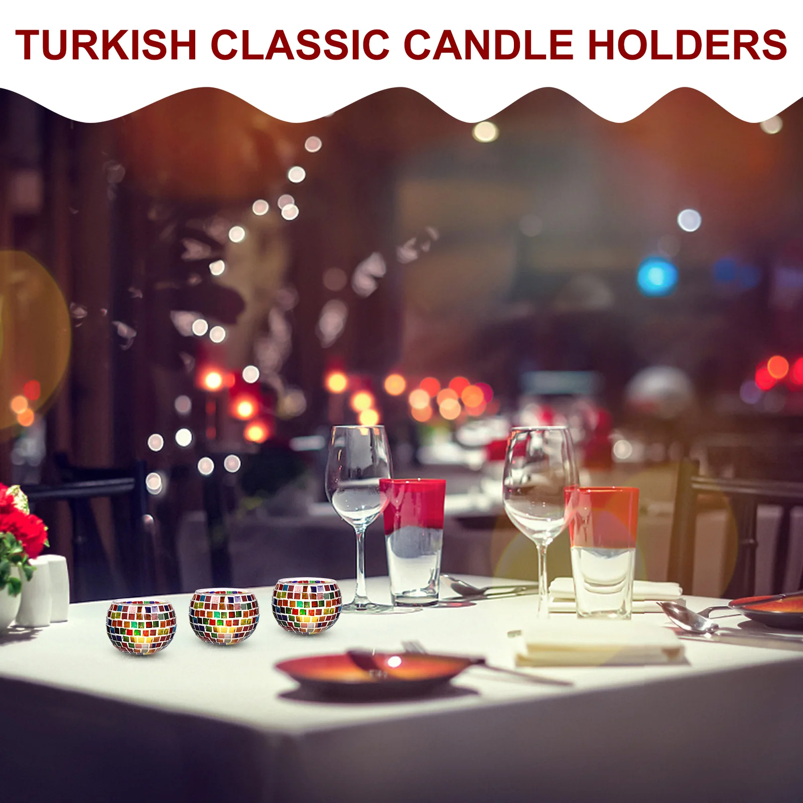 

Mosaic Holder Handmade Glass Art Decor Colorful Fragment Round Stand For Home Party Hotel Turkish Style