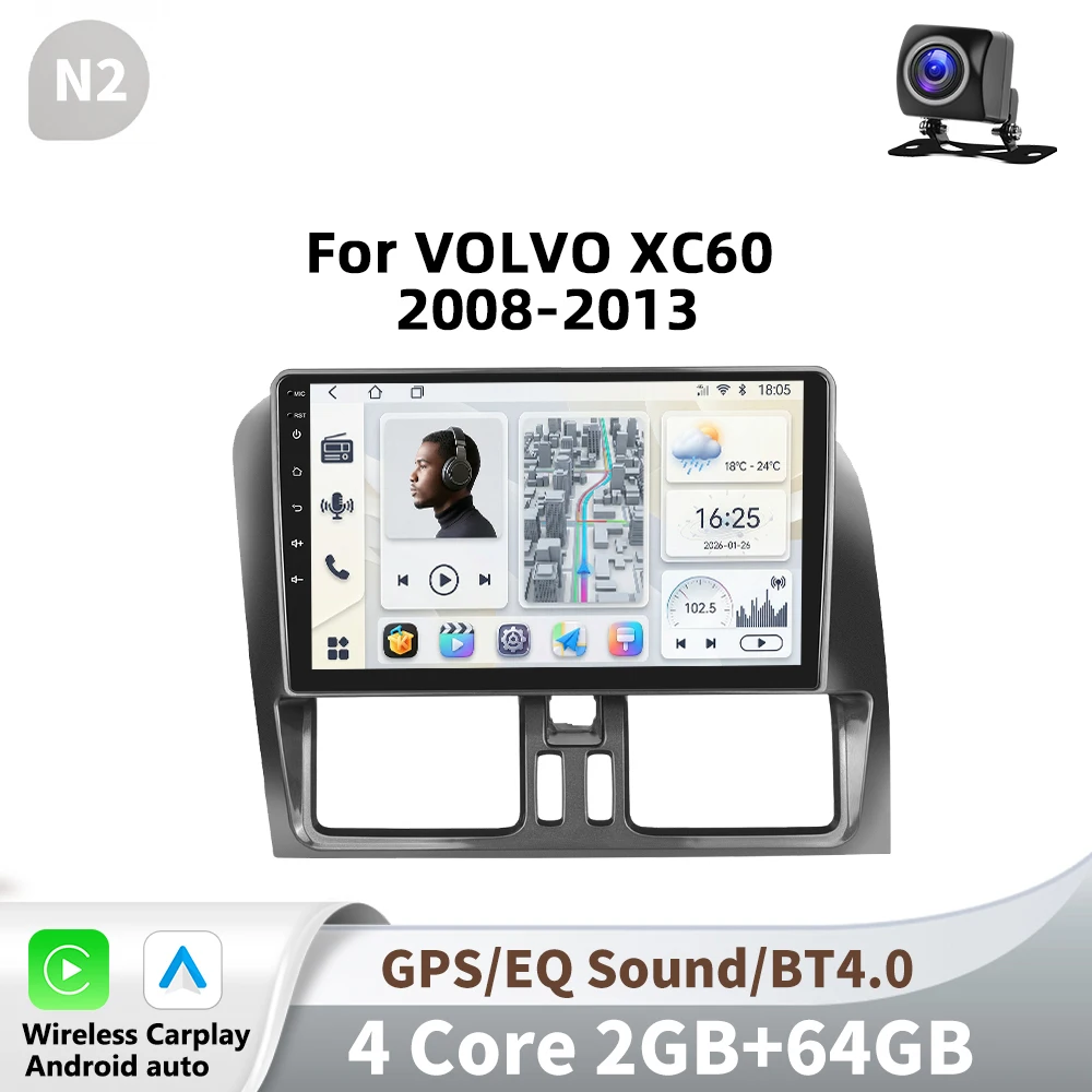 Podofo 2 Din Draadloze Carplay Android Autoradio Multimidia Video Speler Voor VOLVO XC60 2008-2013 GPS Navigatie 2din Auto stereo