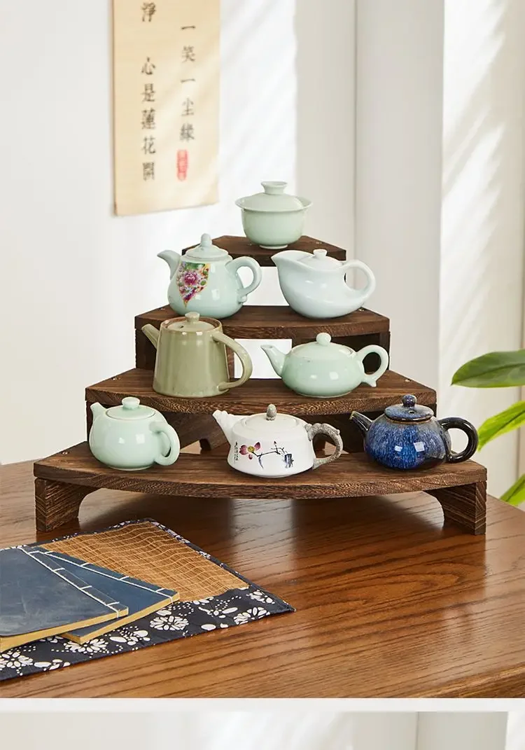 wood ladder jewelry display stand desktop tea stand storage rack