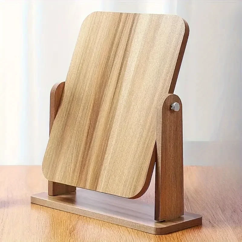 360 °   Roterende Touch LED-make-upspiegel met dimbare verlichting, houten basis, draagbaar voor badkamer, slaapkamer, reizen, huidverzorging en mak