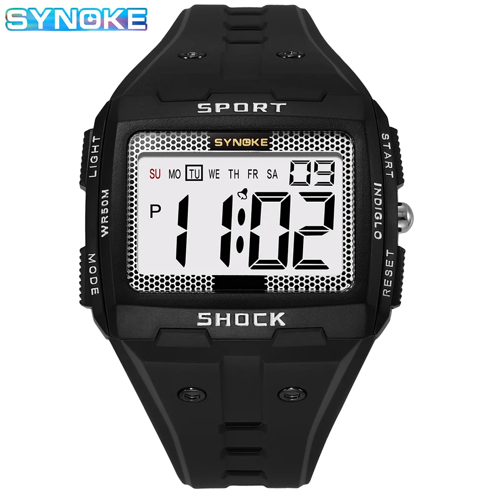 

SYNOKE Mens Watch Digital Waterproof 50M Big Screen Numbers Sport Watch Military Army Watches Male Stopwatch Reloj Hombre