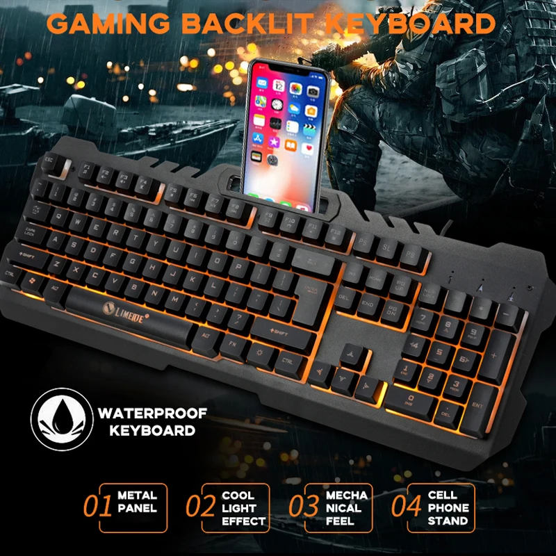 

Rainbow USB Mechanical Gaming Keyboard RGB Backlight Waterproof Wired Ergonomic Detachable Cable Metal Panel Portable for Travel