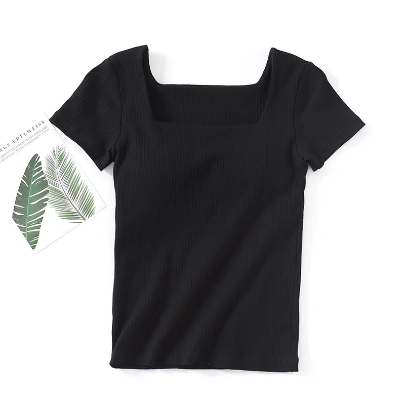 Camiseta de algodón con cuello cuadrado para mujer, camisa de dormir de manga corta, pijama de una pieza, Top informal, ropa exterior, Verano