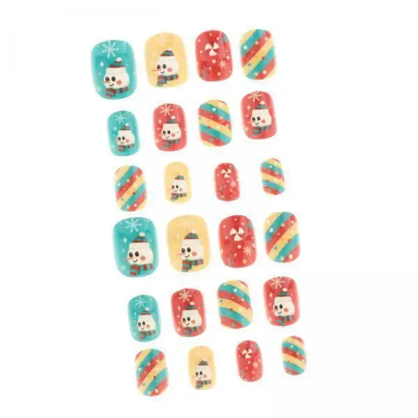 

24pcs False Nail Tips Self Adhesive Christmas Kids Press on Nails ABS Plastic Glossy Cute Cartoon Nail Art for Salon DIY Party