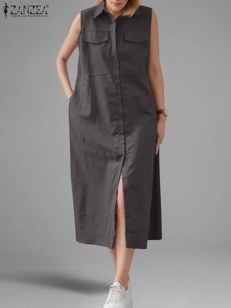 Grande taille 5XL ZANZEA femmes débardeur robe d'été mode sans manches boutons élégant robe de soirée 2025 été décontracté solide Midi robes