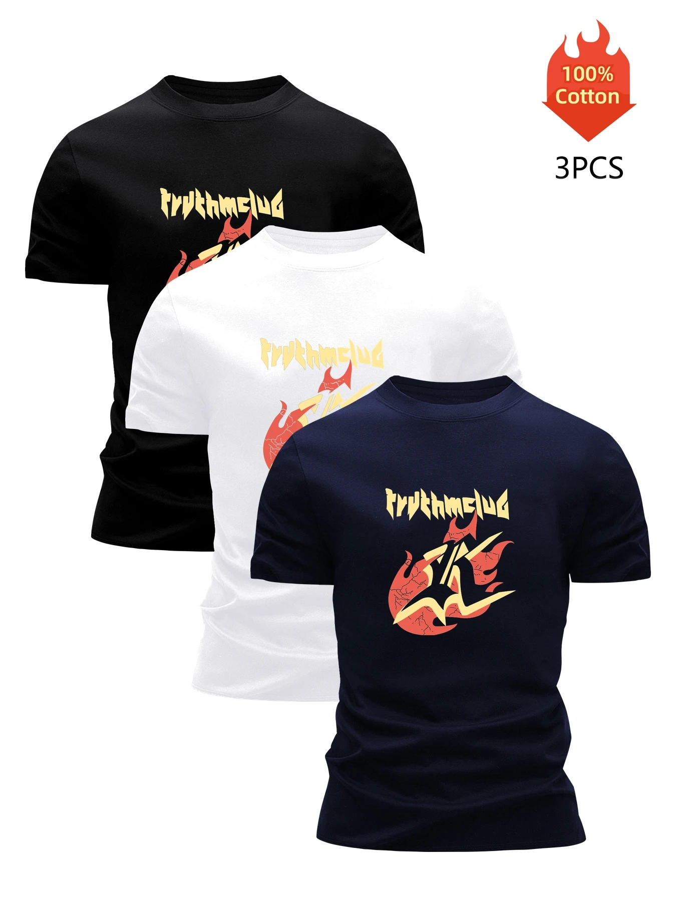

3 Pack T-Shirt Men's 100% Cotton Graphic Printed Tees Funny Summer Blouse Casual Breathable Cool Luxury High Quality Clothing