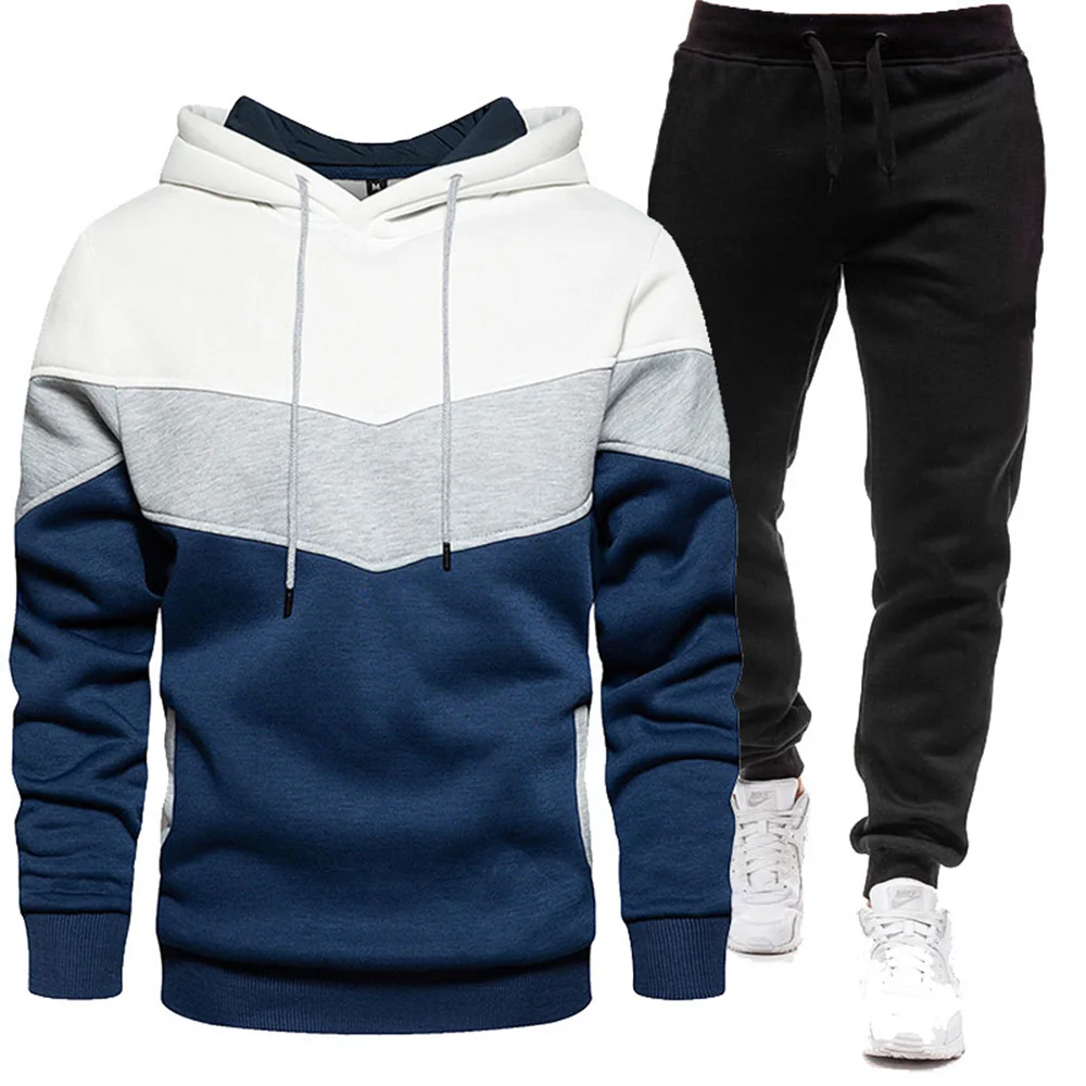 New autumn and winter men\'s hoodie set, fashionable and casual men\'s multi pocket zipper hoodie+sweatpants 2-piece jacket