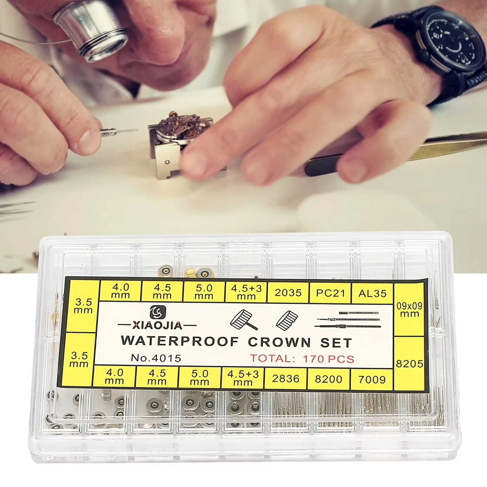 

Watch Repairing Replacement Tool Kit - Cased Stem & Crown Movement Watch Stem Extender Crowns Set with Box for Watch Accessories