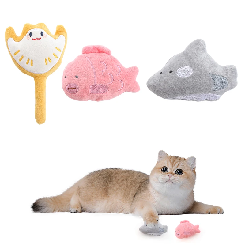Ocean series plush cat toys include sound paper to accompany
