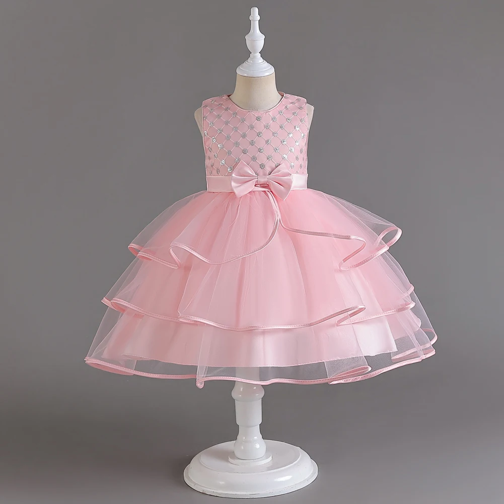 Sleeveless Sequins Children\'s dress princess skirt Flower Girl Birthday catwalk Performance dress puffy cake skirt dress