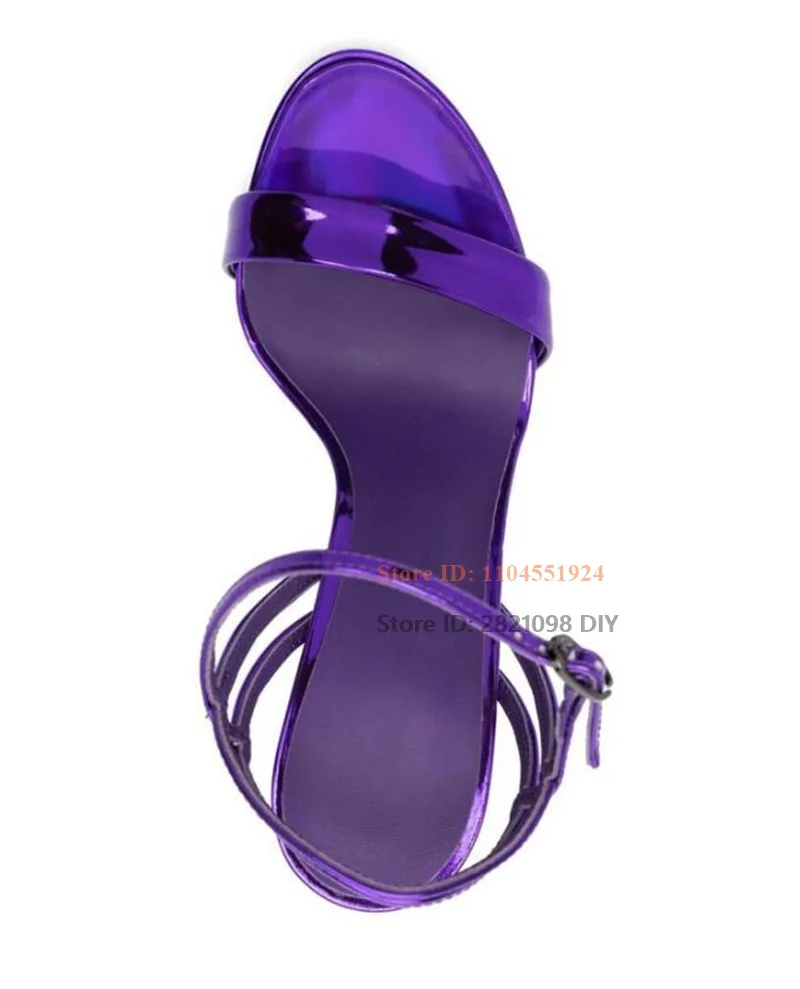 Paars lakleer platform open teen strappy hoge hak sandalen beknopte stiletto hakken slanke hak dames zomerschoenen