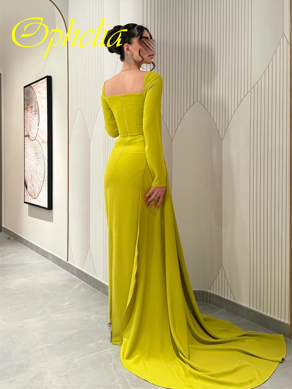 Maßgeschneidertes, exquisites Abendkleid mit quadratischem Kragen, klassisches Cocktailkleid mit langen Ärmeln, modische Hofschleppe, Kleider für besondere Anlässe