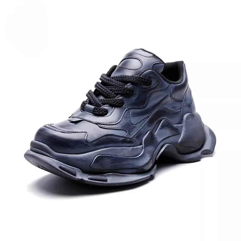 

European Designer Thick Sole Height Increasing Casual Shoes Men's Genuine Leather Breathable Sneakers Male Cow Leather Shoes
