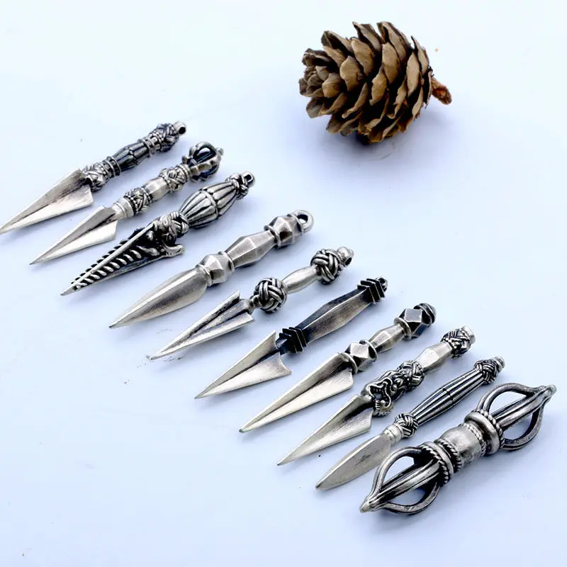 Sterling Silver Small Vajra Phurba Pendant Handmade Buddhist Necklace Charm for Couples, Symbolic Jewelry for Daily Wear