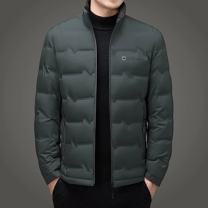 Winter New Men Thicken Down Cotton Parkas Casual Fashion Solid Windproof Stand Collar Zipper Cardigans Warm Coats