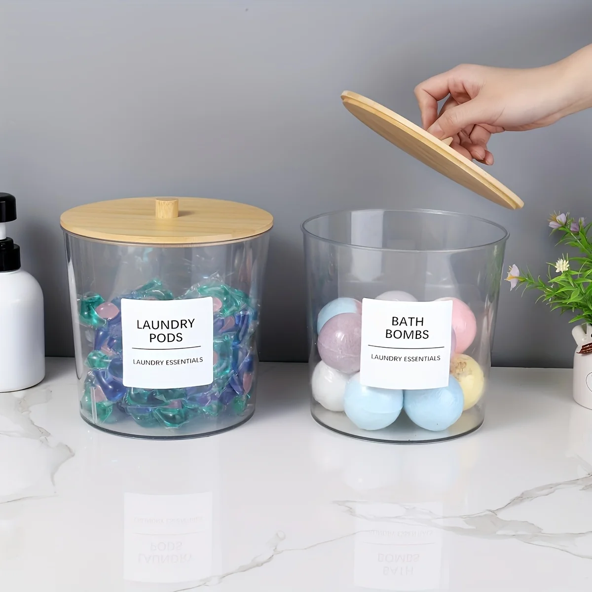 2pcs Laundry Detergent Storage Containers Jars with Labels Plastic Washing Powder Storage,Bathroom Laundry Pod Storage Container