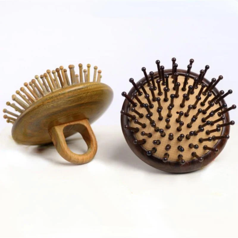 Hair Comb Sandalwood Meridian Massage Brush No Handle Design Round Wood Anti-Static Protect Scalp Hair Styling Tool