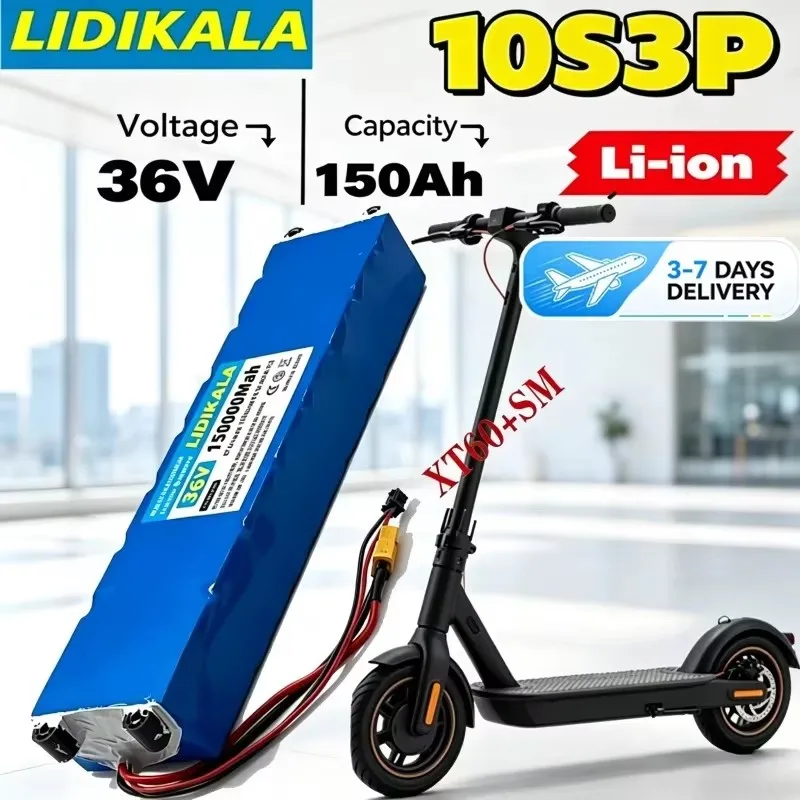 LIDIKALA 36V 10S3P 150Ah 18650 Lithium-Akku-Pack mit integriertem BMS, Überlade- und Überstromschutz, wiederaufladbarer Akku für Xiaomi M365 Pro Pro2 Elektroroller