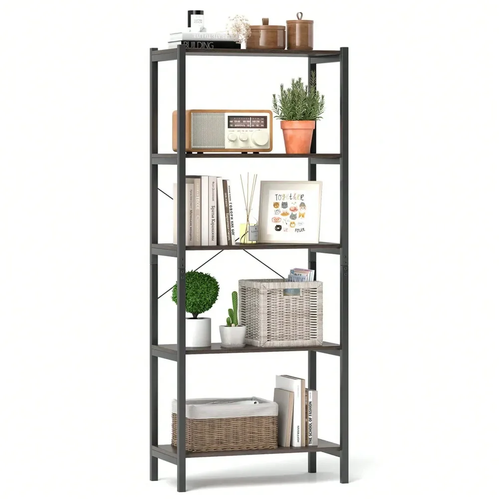 

1 2 PCS 5Tier Bookshelf Bookcase With Metal Frame Dual AntiTipping Kits Storage Rack