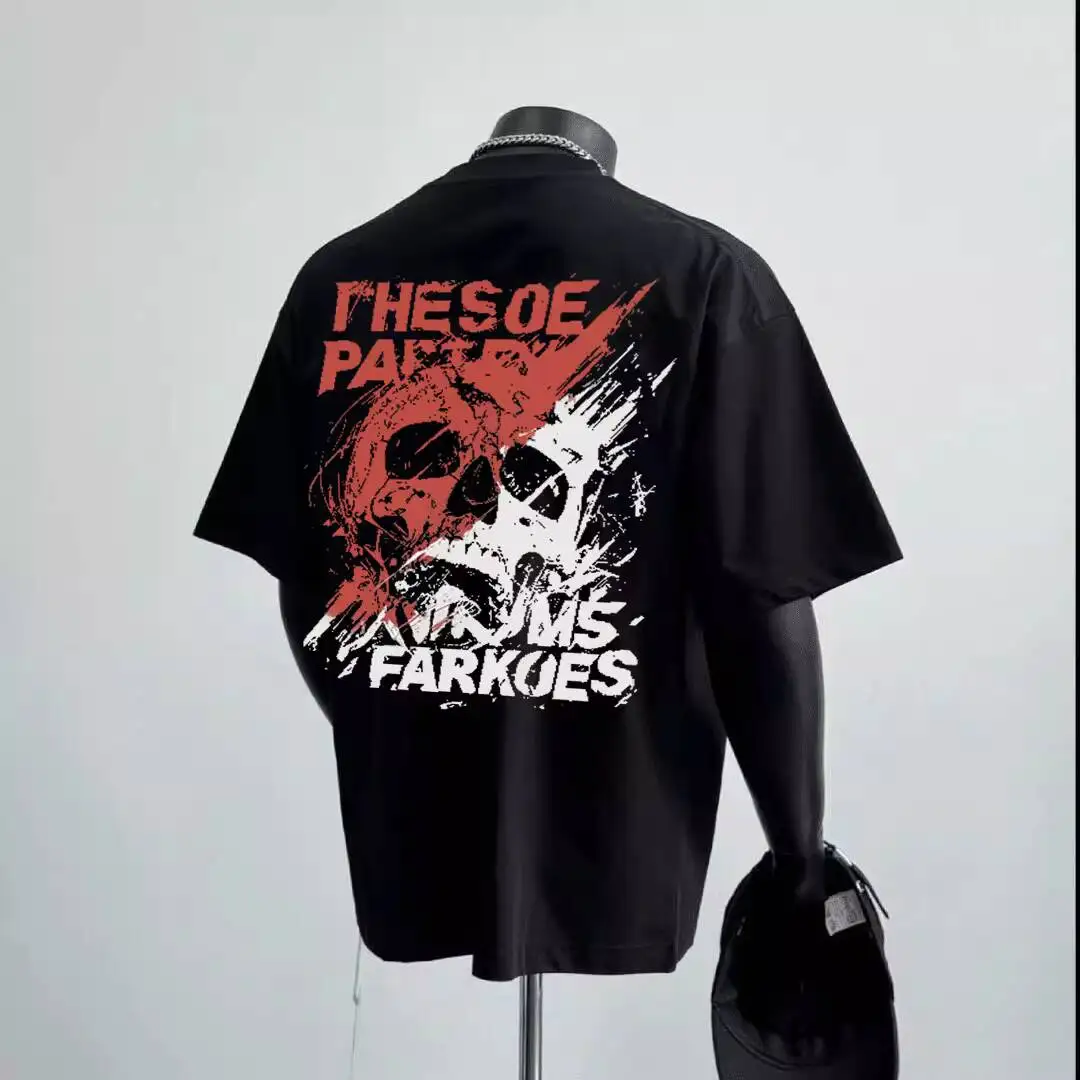 

Gothic Punk T-shirt 2026 Summer Heavyweight Cotton Skull Print Short Sleeve T Shirt Unisex Casual Couple Streetwear Loose Tops