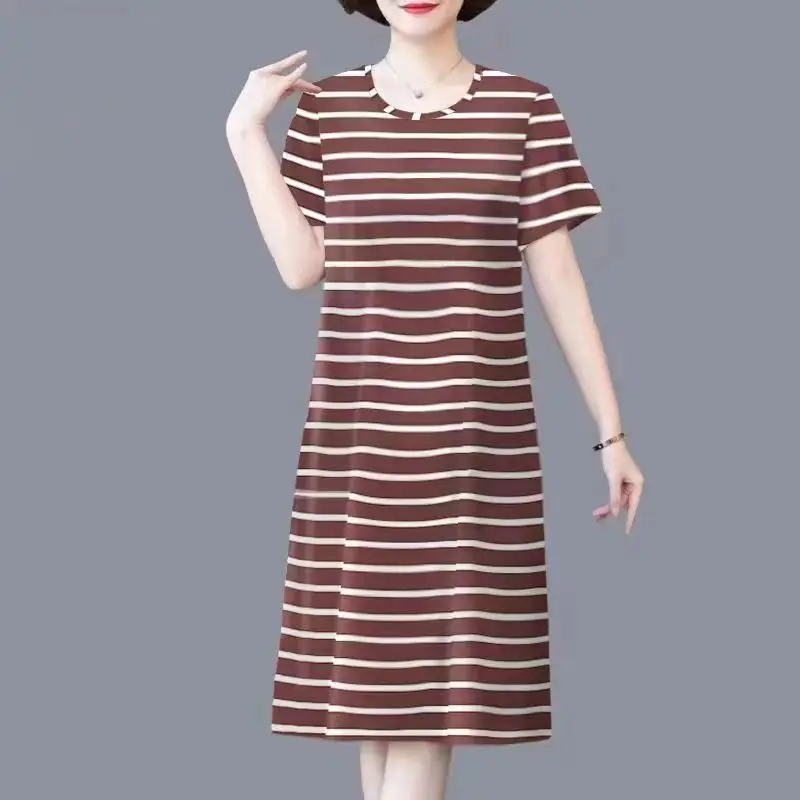 

Fashion O-Neck All-match Printed Striped Casual Dresses Women's Clothing 2024 Summer New Loose Commuter Short Sleeve Dress