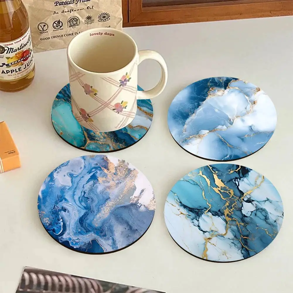 Blue Ocean Marble Round Wooden Coasters Suitable For Restaurants And Coffee Home Gift Choice Holidays