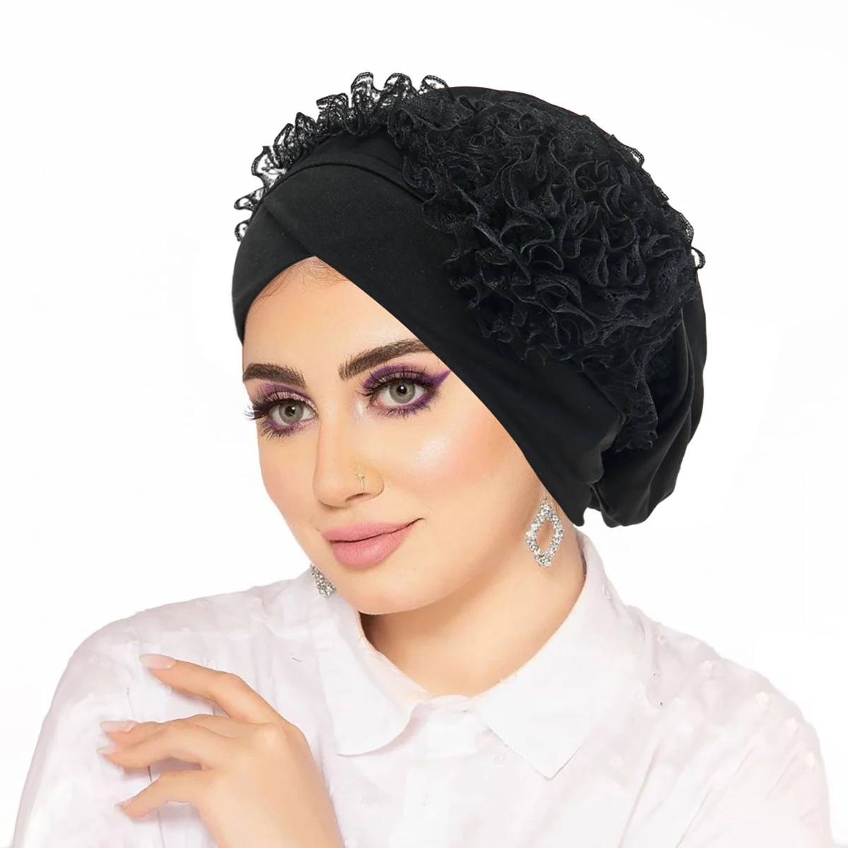 Nieuwe Vrouwen Kant Bloemen Tulband Cap Elastische Islamitische Vrouwelijke Effen Kleur Hoofd Wraps Moslim Hijaabs Hoofddoek Dame Beanie Caps