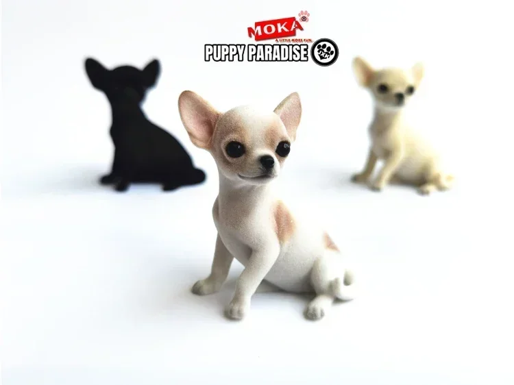JXK Fluff Chihuahua Dog Pet Healing Figure Canis Lupus Puppy Animal Collector Toys Resin Desktop Decoration Gift