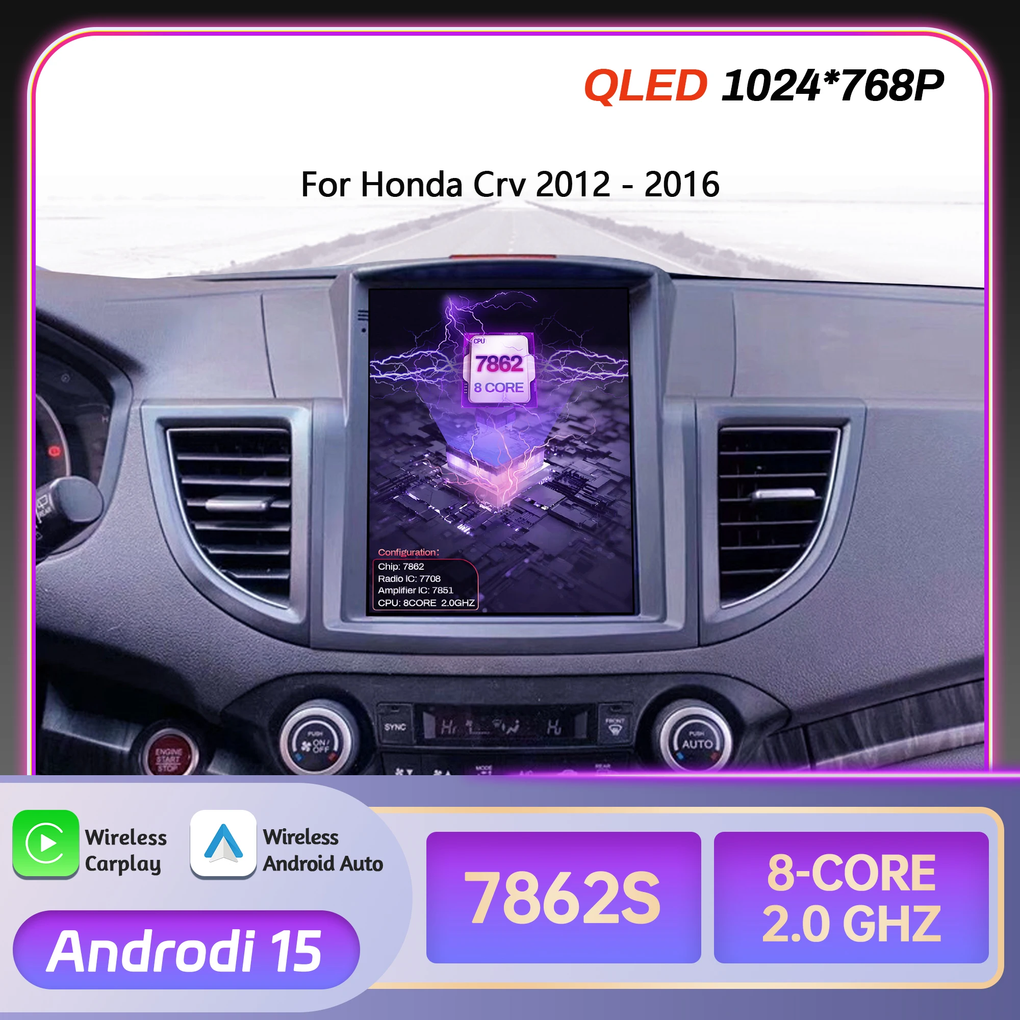 9.7inch Android 15 For Honda Crv 2012-2016 Car Radio Multimedia Navigation 4G GPS Wireless Carplay Screen Stereo