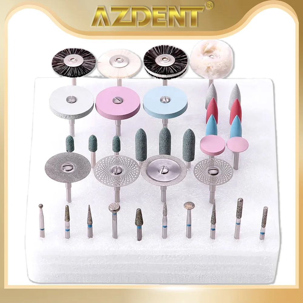 

35Pcs AZDENT Dental Lab Polishing Kit For Ceramics Porcelain Laboratory HP Polisher Set 2.35mm Shank Diameter Bur Brush Grinding