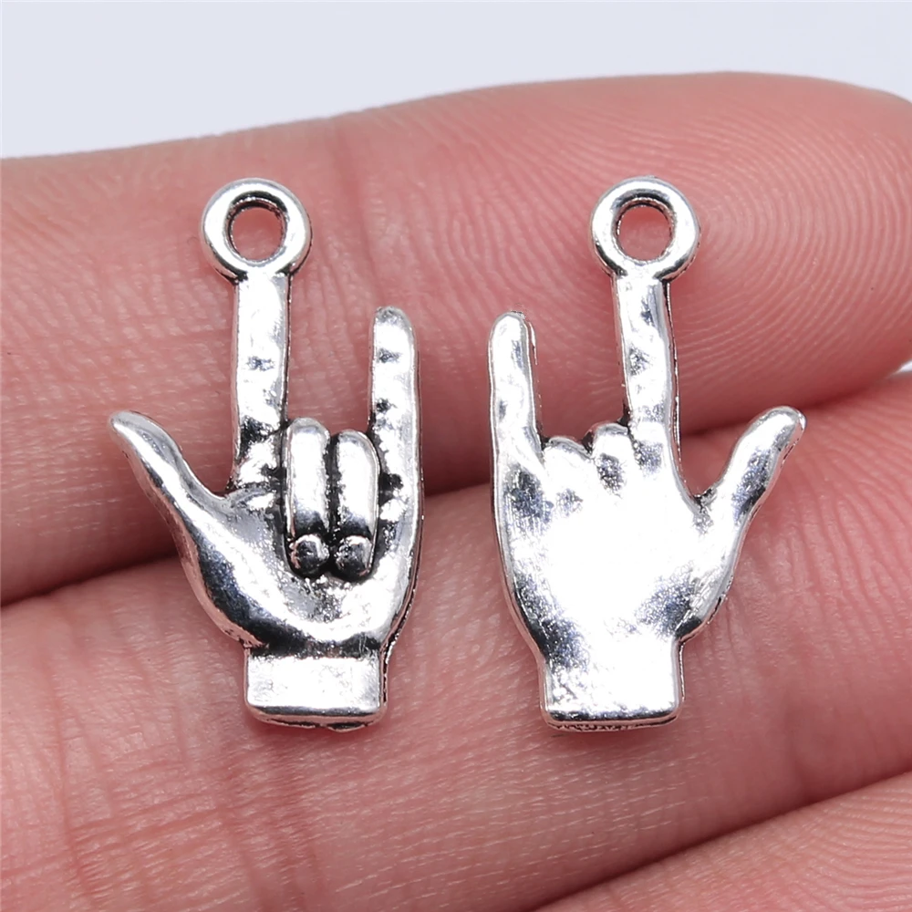 WYSIWYG 10pcs 22x13mm Antique Silver Color Antique Bronze I Love You Hand Charm I Love You Gesture Charm