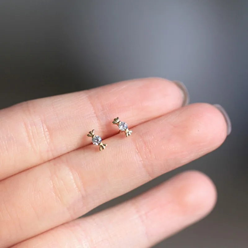 925 Sterling Silver Plated 14K Gold Zircon Candy Kolczyki dla kobiet Koreańskie Mini Śliczne Akcesoria Biżuteryjne — zdjęcie 3