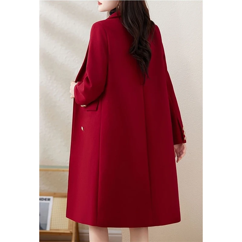 Autumn Winter Wool Coat Blazer Women 100% Wool Double-Breasted Jacket 2025 New Long Coat Ladies Trench Coat
